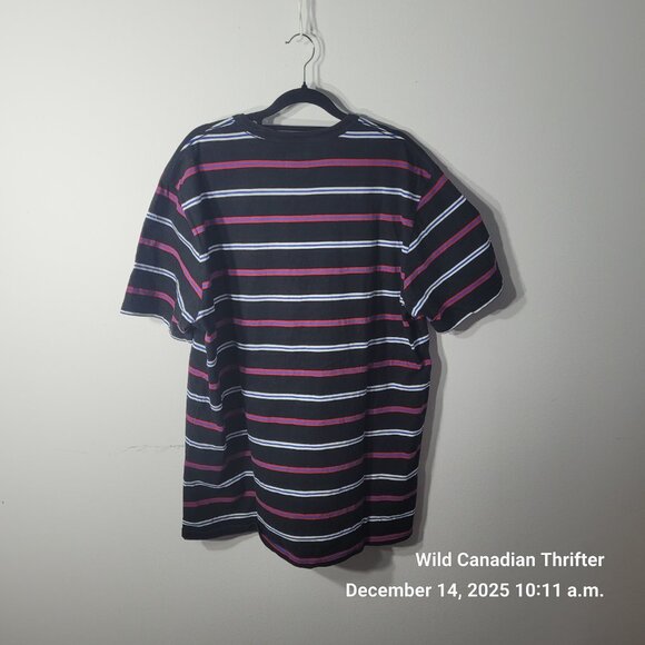 Vans X-Large Black Striped Cotton T-Shirt Short Sleeve Casual Skate Tee - Picture 2 of 7